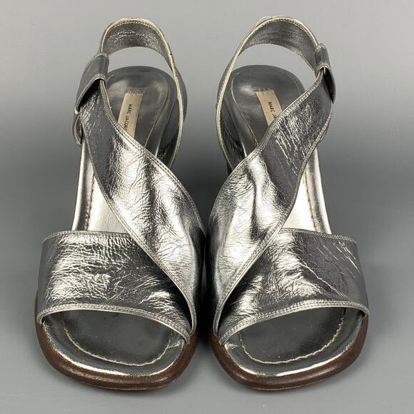 MARC JACOBS Size 7 Silver Leather Wedge Nickel Sandals - Picture 4 of 7